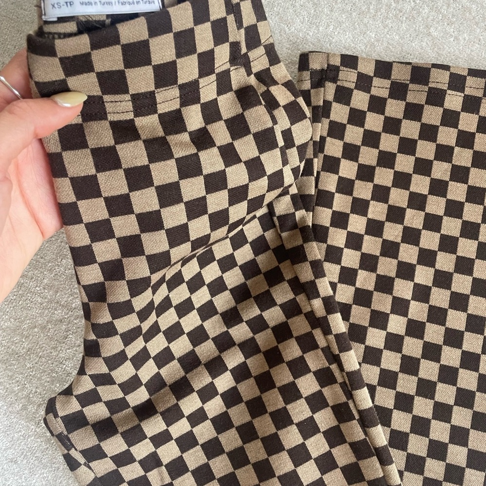 Urban Outfitters Checkered Flare Pants - Brown and Black